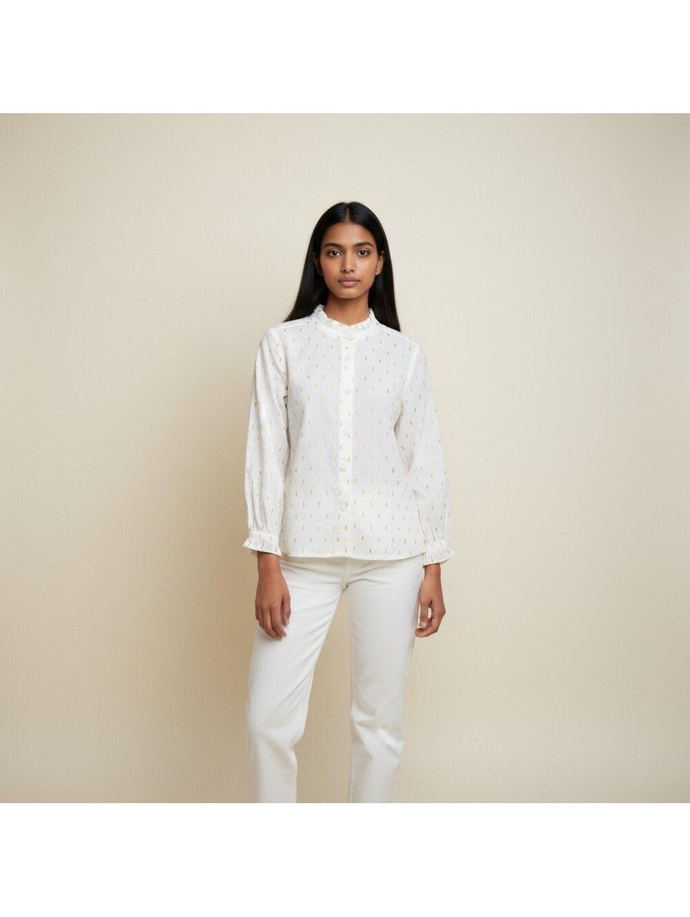 New Cool Club Shirt Girls M Medium White Geometric Button Up Long Sleeve Casual